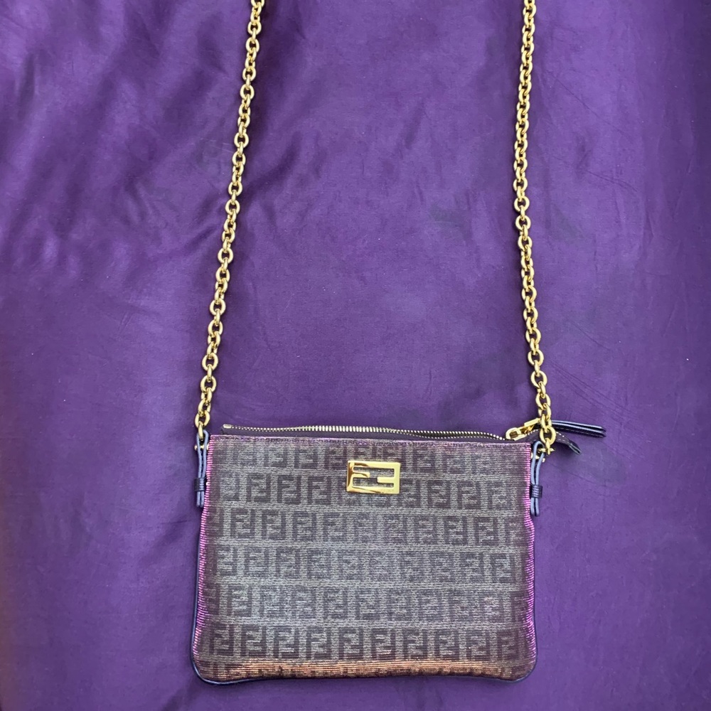 Authentic Fendi unique purple/gold metallic crossbody bag